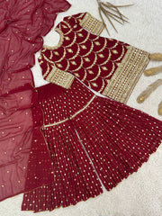 Pretty Maroon Georgette Sequence Work Sharara Suit