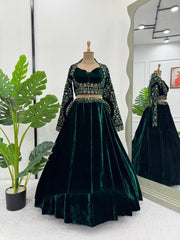 Trendy Green Velvet With Sequence Work Lehenga Choli