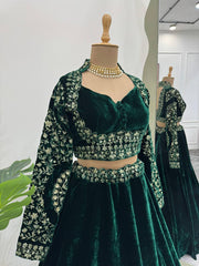 Trendy Green Velvet With Sequence Work Lehenga Choli