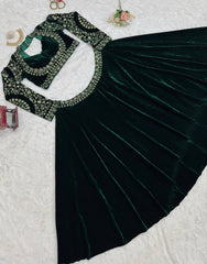 Trendy Green Velvet With Sequence Work Lehenga Choli