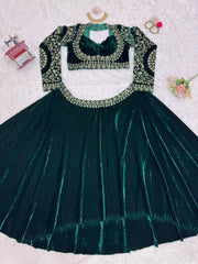 Trendy Green Velvet With Sequence Work Lehenga Choli