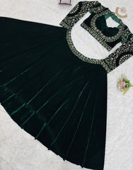 Trendy Green Velvet With Sequence Work Lehenga Choli