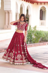 Admiring Maroon Vichitra Silk Thread Work Lehenga Choli