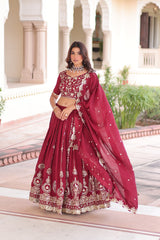 Admiring Maroon Vichitra Silk Thread Work Lehenga Choli