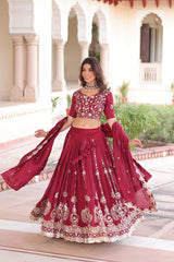 Admiring Maroon Vichitra Silk Thread Work Lehenga Choli