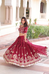 Admiring Maroon Vichitra Silk Thread Work Lehenga Choli