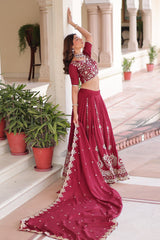 Admiring Maroon Vichitra Silk Thread Work Lehenga Choli