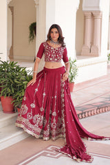 Admiring Maroon Vichitra Silk Thread Work Lehenga Choli