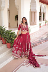 Admiring Maroon Vichitra Silk Thread Work Lehenga Choli