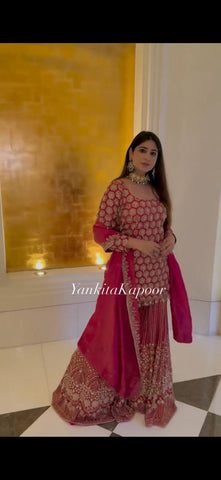 Admiring Red Georgette Sequence Work Sharara Suit