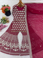Admiring Red Georgette Sequence Work Sharara Suit