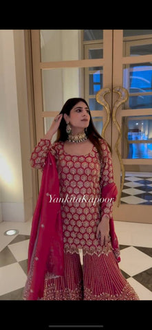 Admiring Red Georgette Sequence Work Sharara Suit