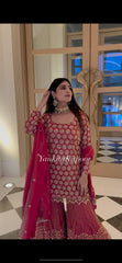 Admiring Red Georgette Sequence Work Sharara Suit