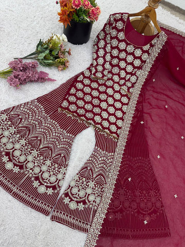 Admiring Red Georgette Sequence Work Sharara Suit