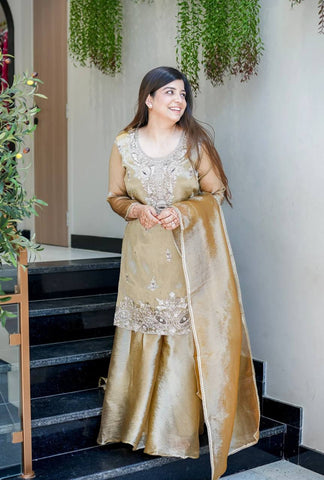 Innovative Pink Silk With Embroidery Work Sharara Suit