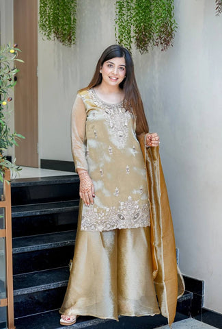 Innovative Pink Silk With Embroidery Work Sharara Suit
