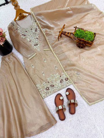 Innovative Pink Silk With Embroidery Work Sharara Suit