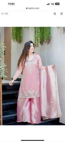Innovative Pink Silk With Embroidery Work Sharara Suit
