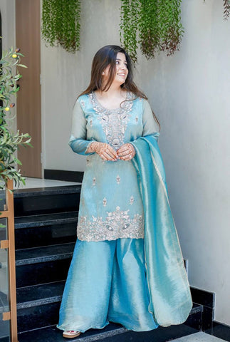 Innovative Pink Silk With Embroidery Work Sharara Suit