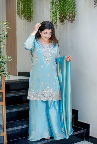 Innovative Pink Silk With Embroidery Work Sharara Suit