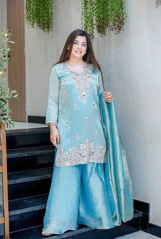 Innovative Pink Silk With Embroidery Work Sharara Suit