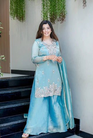 Innovative Pink Silk With Embroidery Work Sharara Suit