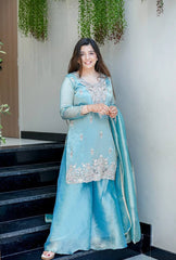 Innovative Pink Silk With Embroidery Work Sharara Suit