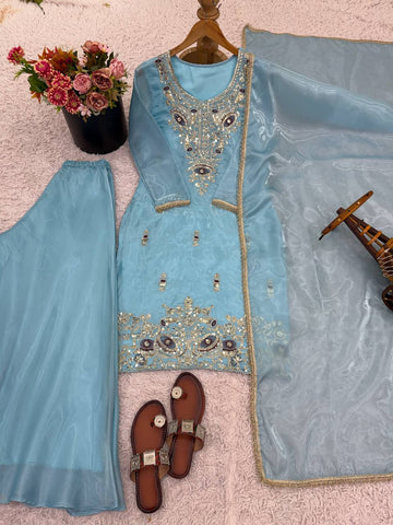 Innovative Pink Silk With Embroidery Work Sharara Suit