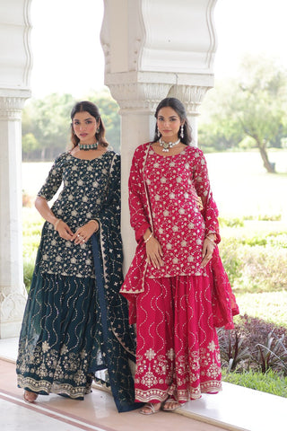 Awesome Pink Georgette Embroidered Sharara Suit