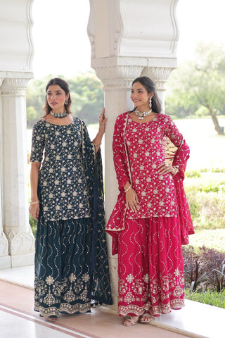 Awesome Pink Georgette Embroidered Sharara Suit