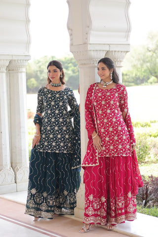 Awesome Pink Georgette Embroidered Sharara Suit