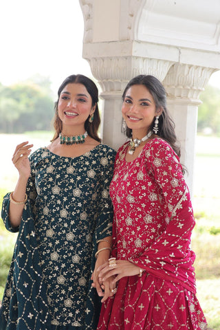 Awesome Pink Georgette Embroidered Sharara Suit