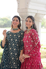 Awesome Pink Georgette Embroidered Sharara Suit