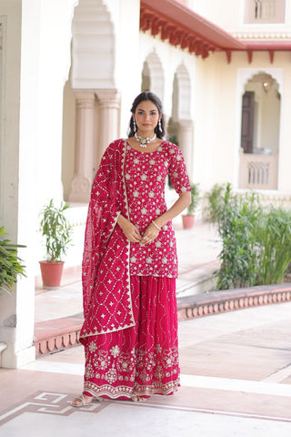 Awesome Pink Georgette Embroidered Sharara Suit
