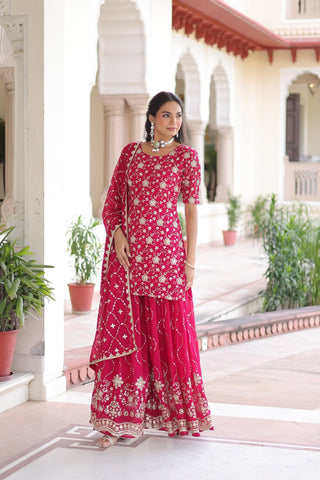 Awesome Pink Georgette Embroidered Sharara Suit
