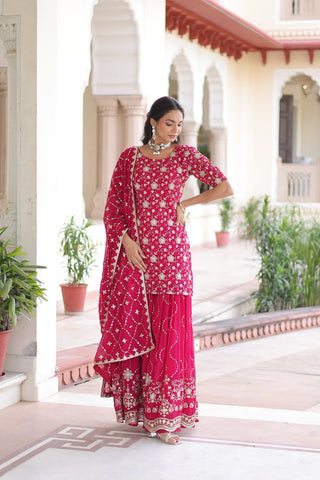 Awesome Pink Georgette Embroidered Sharara Suit