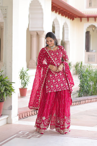 Awesome Pink Georgette Embroidered Sharara Suit