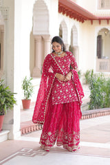 Awesome Pink Georgette Embroidered Sharara Suit