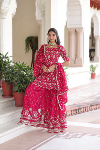 Awesome Pink Georgette Embroidered Sharara Suit