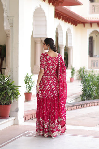 Awesome Pink Georgette Embroidered Sharara Suit