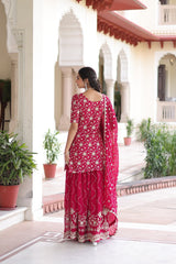 Awesome Pink Georgette Embroidered Sharara Suit