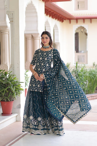 Awesome Pink Georgette Embroidered Sharara Suit