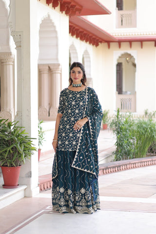 Awesome Pink Georgette Embroidered Sharara Suit
