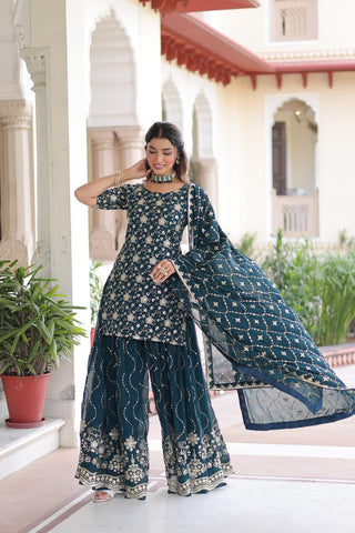 Awesome Pink Georgette Embroidered Sharara Suit