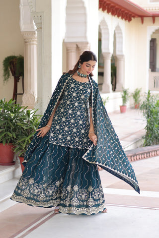 Awesome Pink Georgette Embroidered Sharara Suit