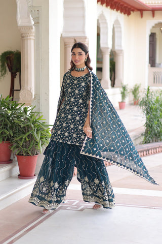 Awesome Pink Georgette Embroidered Sharara Suit