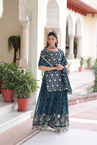 Awesome Pink Georgette Embroidered Sharara Suit
