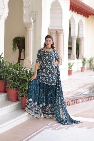 Awesome Pink Georgette Embroidered Sharara Suit