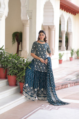 Awesome Pink Georgette Embroidered Sharara Suit