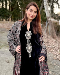 Attractive Black Velvet Sequence Work Palazzo Suit